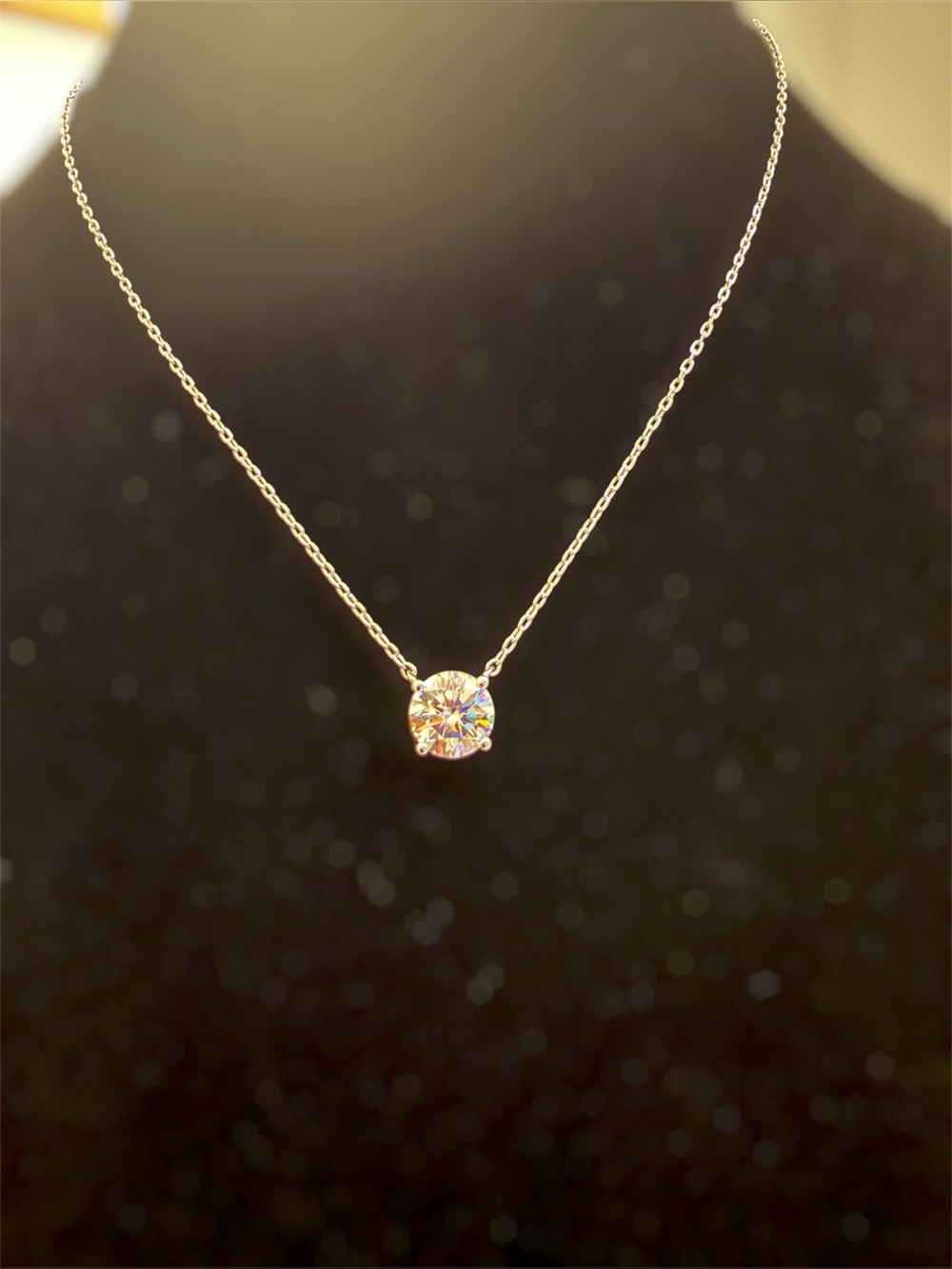 Classic 14k plated Silver Solitaire CZ Pendant Necklace -New